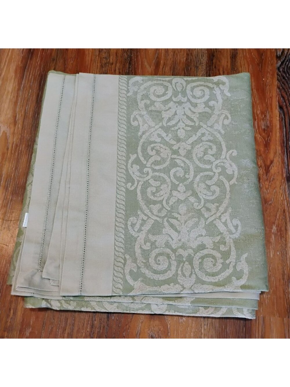 Vintage Yves Delorme Paris French Cotton Jacquard Tablecloth 127x68 Sage Green